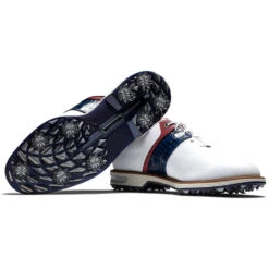 FootJoy Premiere Series Packard 53909 Golf Shoes -Golf Equipment Store FootJoy Premiere Series Packard Golf Shoes White Navy Red 6